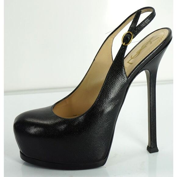 Saint Laurent Textured Patent Tribute Slingback Hidden Platform Pump SZ 37 $850 - Picture 7 of 10